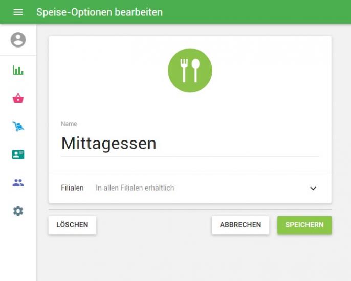 Sie können diese Optionen bearbeiten, indem Sie auf sie klicken oder neue erstellen, indem Sie auf die Schaltfläche "Speise-Option hinzufügen" klicken.