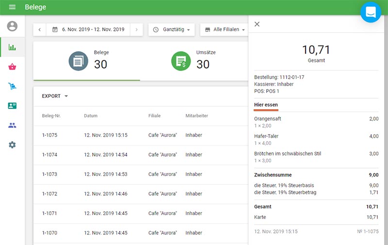 Sie können die Zeile mit den Speiseoptionen in den Belegeinformationen im Back Office oder in der Loyverese POS-App sehen.