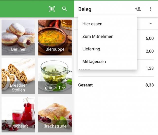Wenn Sie auf diese Zeile tippen, sehen Sie das Dropdown-Menü mit allen Speiseoptionen. Wählen Sie die gewünschte aus.