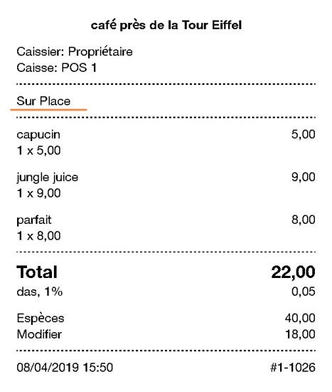 options de restauration sur le reçu imprimé