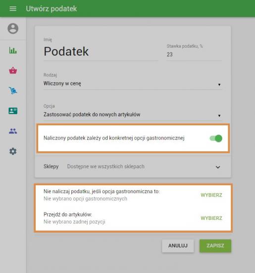 Naliczony podatek zależy od konkretnej opcji gastronomicznej