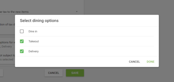 dining option for which an exemption of the tax applies