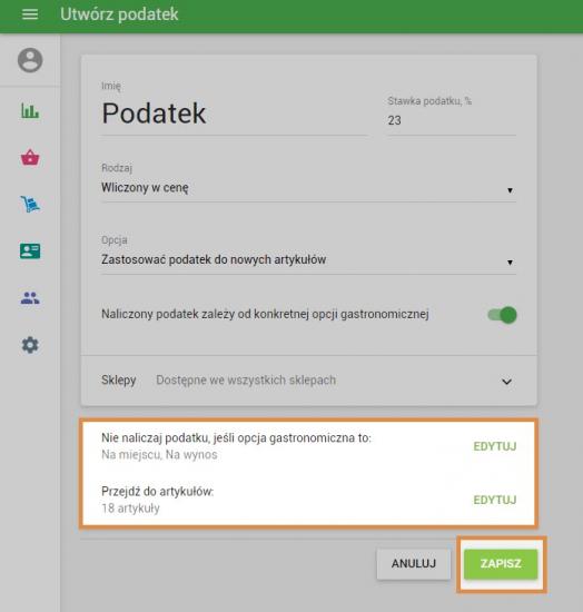 Po ustawieniu wyjątków od naliczenia podatku, zobaczysz ich krótki opis.