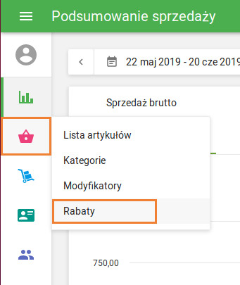 W sekcji menu „Artykuły” wybierz „Rabaty”