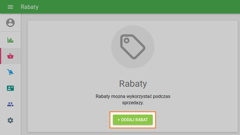 Aby utworzyć rabat, kliknij przycisk „+ DODAJ RABAT”.