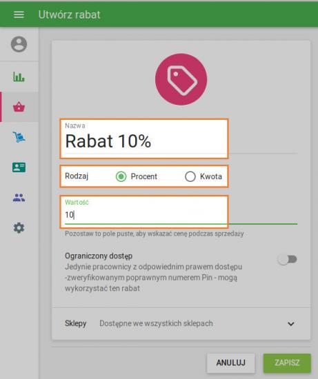 Utworz rabat