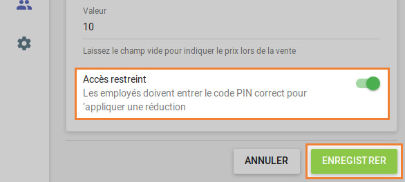  l’option ‘Accès restreint’