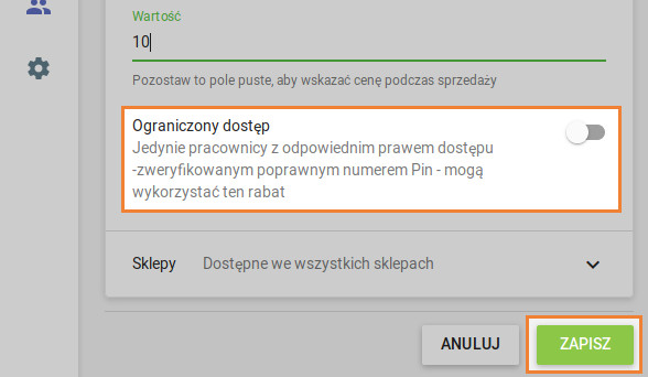 opcja „Ograniczony dostęp”