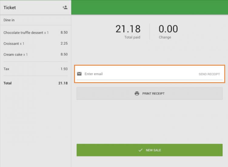 ‘Enter email’ field and ‘Send receipt’ button recipe