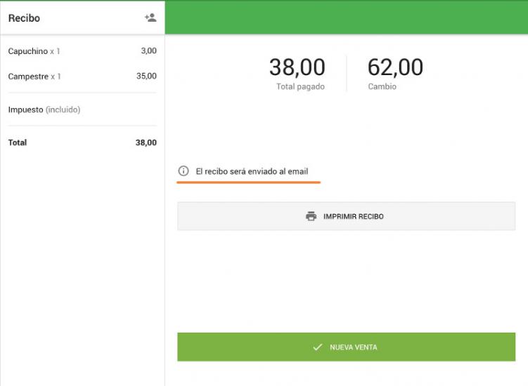el mensaje ‘El recibo será enviado al email’