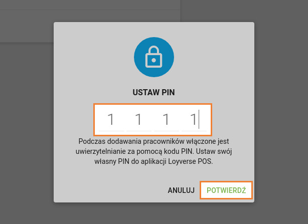 poproszony o ustawienie PIN kodu