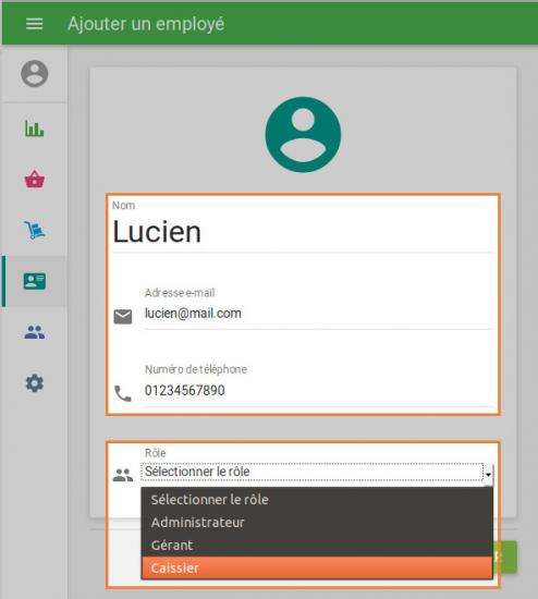 le nom de l’employé, adresse e-mail, numéro de téléphone et leur rôle
