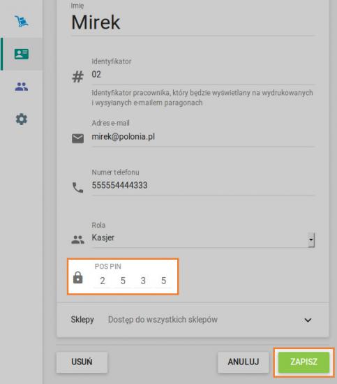 Po utworzeniu czterocyfrowego numeru PIN kliknij „ZAPISZ”.
