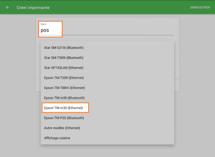 Tapez le titre de votre imprimante dans le champ "Nom" et sélectionnez votre modèle d’imprimante dans la liste déroulante.