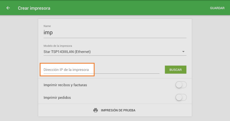 Rellena el campo ‘Dirección IP de la impresora‘.