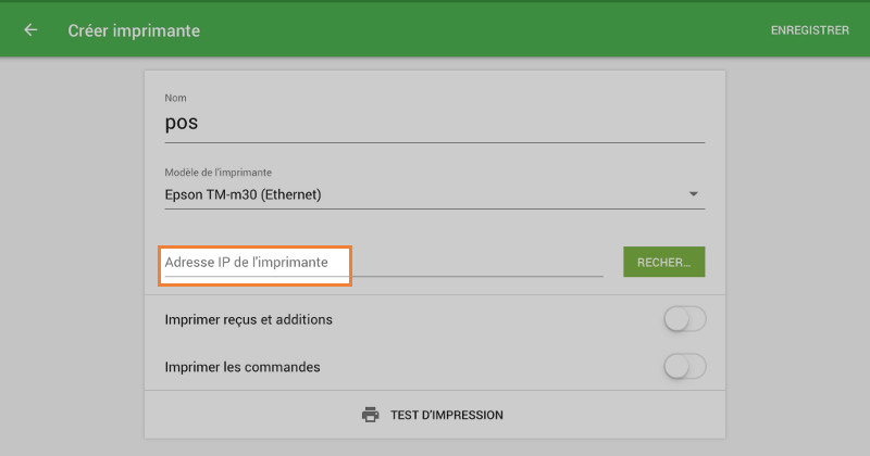 Adresse IP de l'imprimante