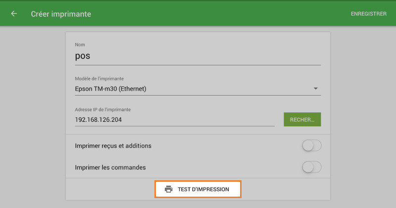 le bouton ‘Imprimer test’