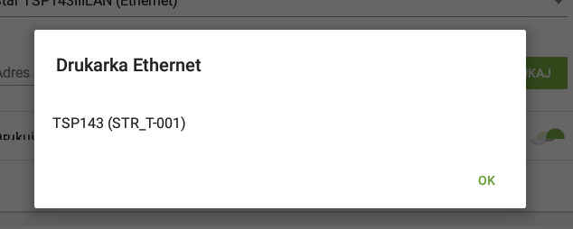 wynik wyszukiwania wraz z modelem drukarki