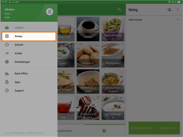 Schaltfläche "Belege"   zurücksetzen