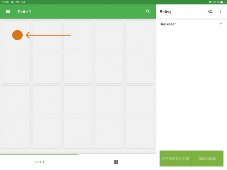 Sie sehen ein Gitter mit leeren Feldern. Tippen Sie auf ein beliebiges Feld und halten Sie es einige Sekunden lang gedrückt.