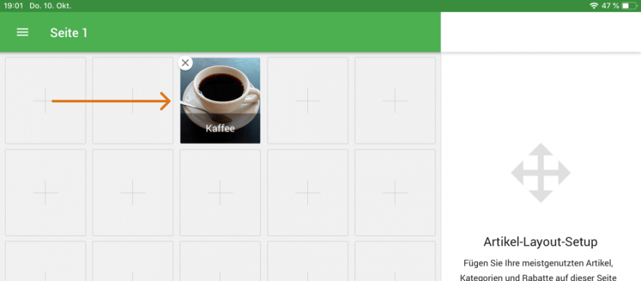 Durch Ziehen und Ablegen des Artikelsymbols können Sie es in ein anderes Feld verschieben.