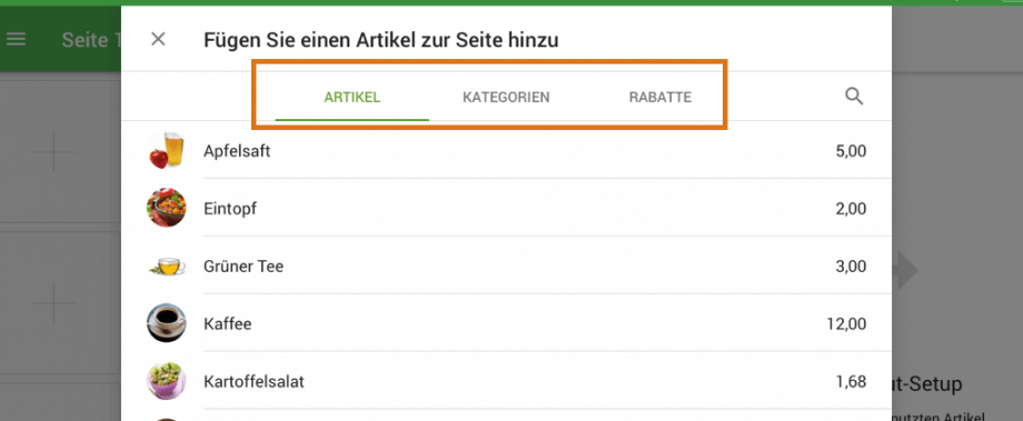 Auf die gleiche Weise können Sie der Rasterseite Kategorien und Rabatte hinzufügen.