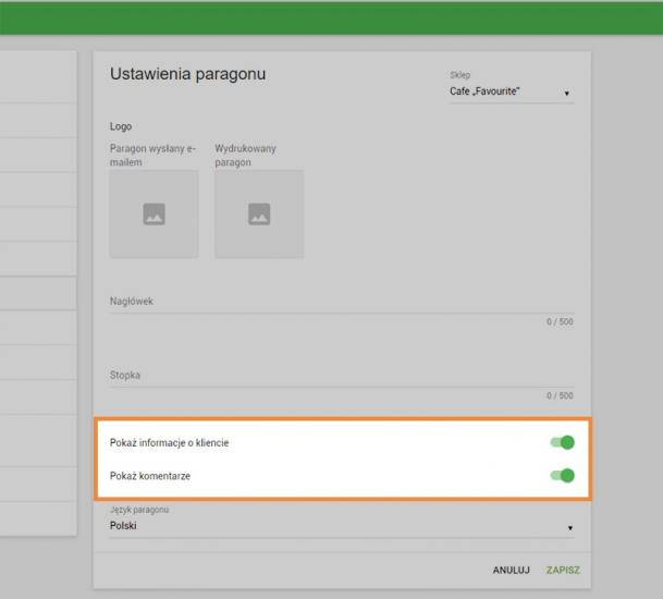 opcia 'Pokaż informacje o kliencie', 'Pokaż komentarze'