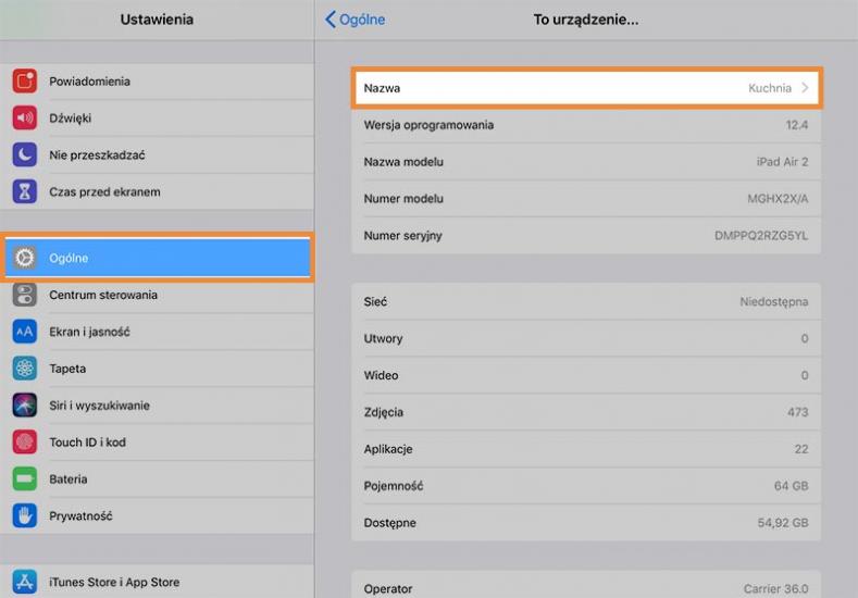 Ustawienia > Ogólne 