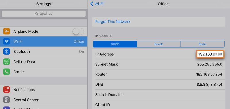 IP address of network on Apple