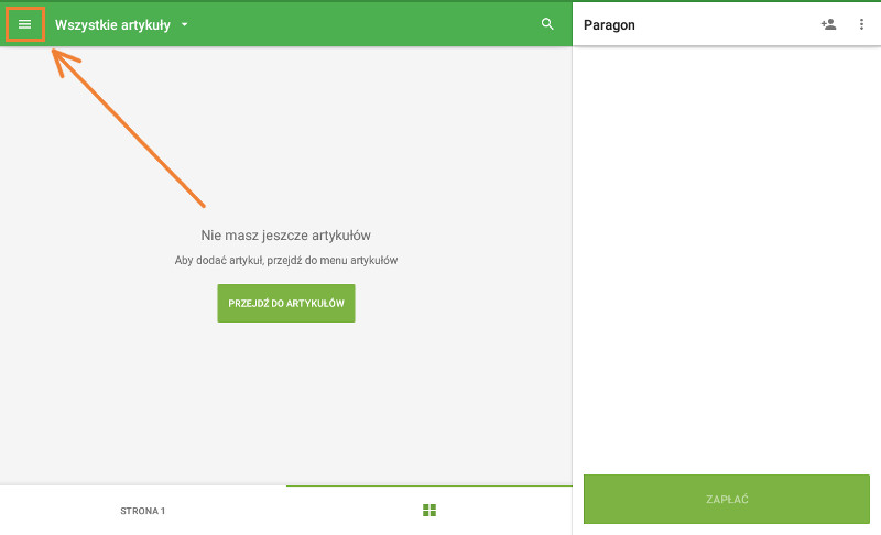 menu button at the POS