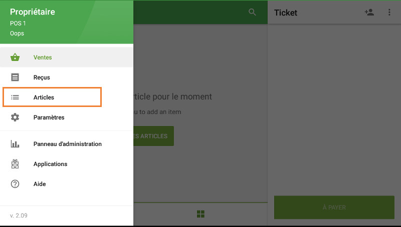 le menu «Articles»