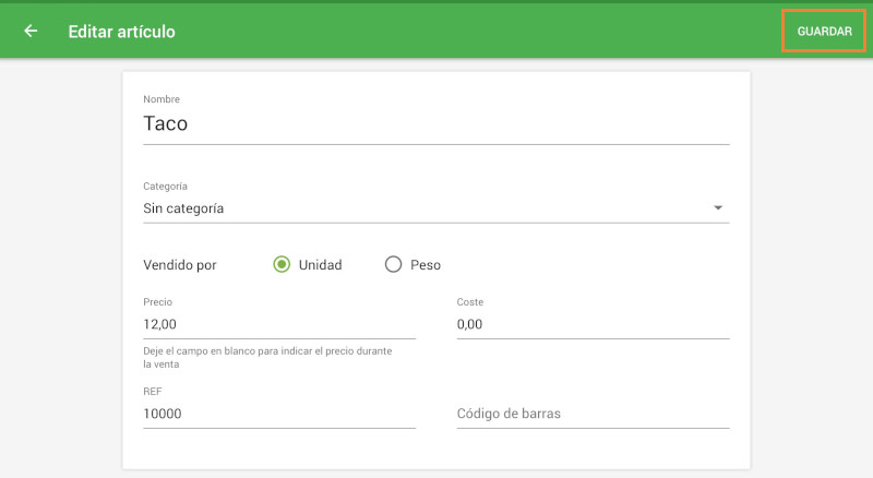 “Crear artículo”