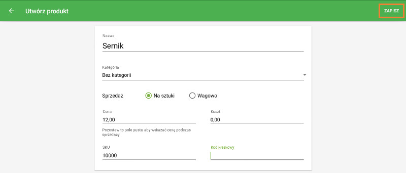 formularz „Utwórz artykuł”