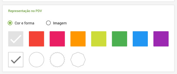 Você pode escolher uma cor e forma para o ícone do item 