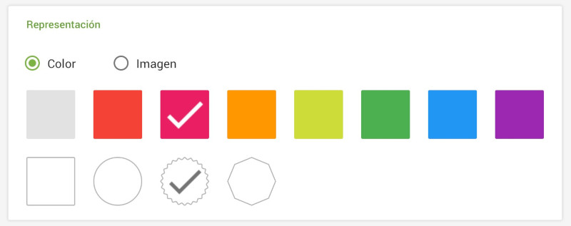 entre un color y forma para el icono del artículo o subir una imagen