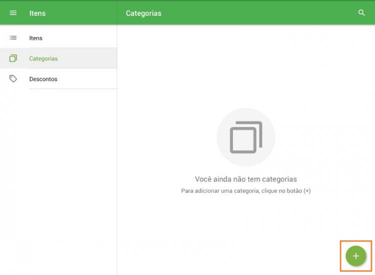 No menu 'Itens', toque no botão de 'Categorias'