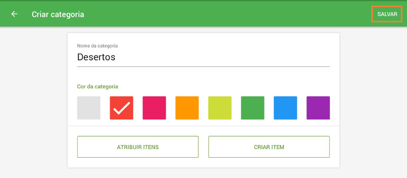 selecione uma cor para a categoria