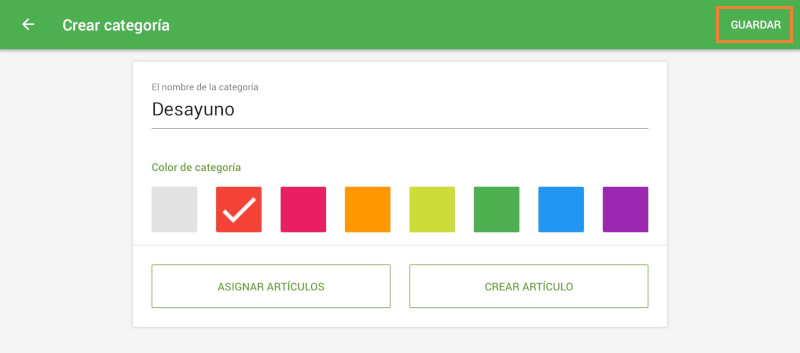 Finalice seleccionando un color y presionando el botón de guardado.