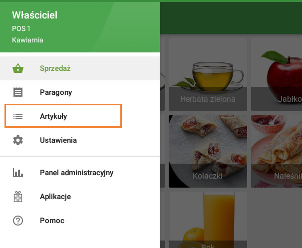sekcję „Artykuły” w menu aplikacji