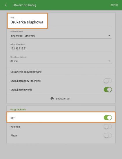 W aplikacji Loyverse POS przypisz każdą drukarkę do własnej grupy drukarek.