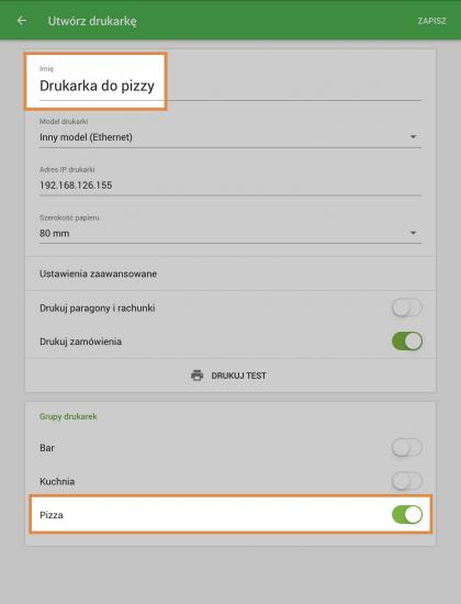 W aplikacji Loyverse POS przypisz każdą drukarkę do własnej grupy drukarek.