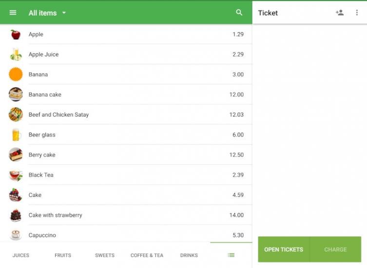 items list at the home sale screen at POS