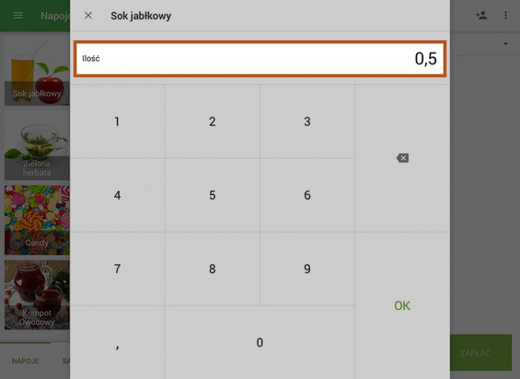 Wybierz 0,5 w polu Ilość