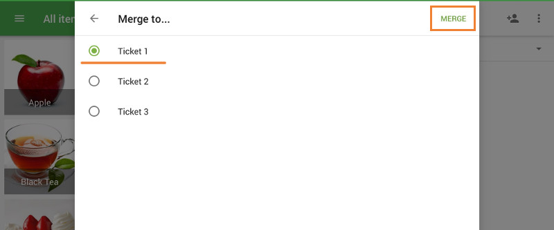 Selecting the merging ticket name