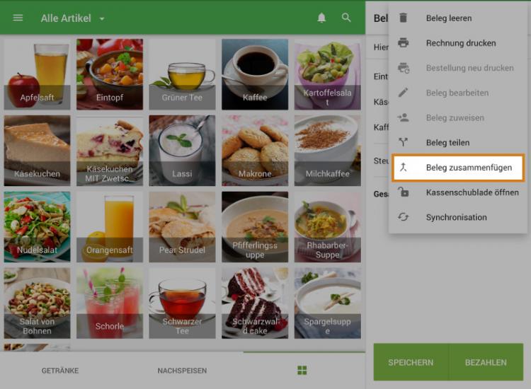 Klicken Sie auf die Schaltfläche "Beleg zusammenführen" mit den drei Punkten.