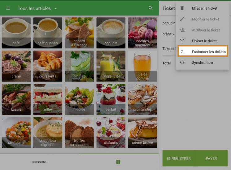 Cliquez sur le bouton « Fusionner les tickets » avec les trois points.