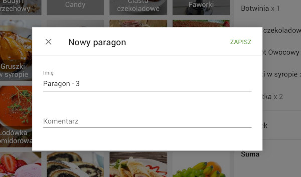 nazwę i komentarz paragonu