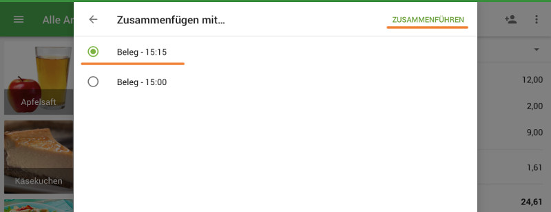 Wählen Sie einen Namen für den zusammengeführten Beleg und tippen Sie zum Speichern auf "OK".
