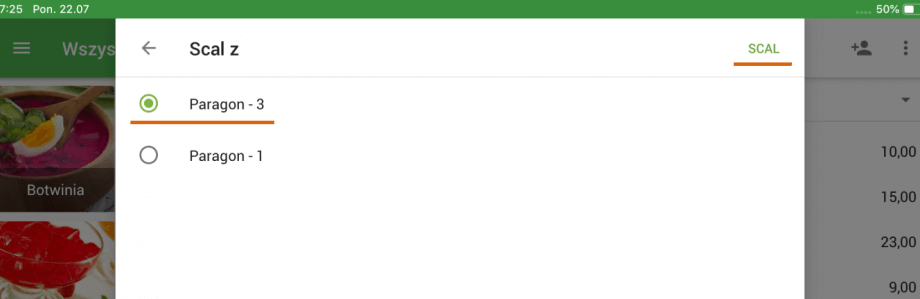 Wybierz nazwę dla scalonego paragonu i kliknij „Scal”, aby zapisać.