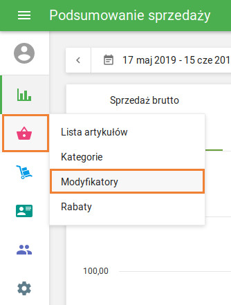 „Modyfikatory” w menu „Artykuły”